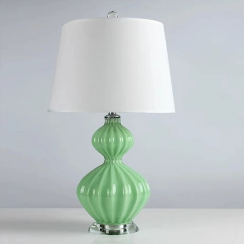 American Vintage Glass Calabash Floor Lamps Atmoshere Decor Bedroom Bedside Living Room Study Hotel Retro Fabric LED Desk Lights