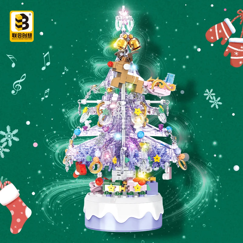

Christmas Music Box Series Small Particle Building Blocks Rotating Music Box Christmas Gift