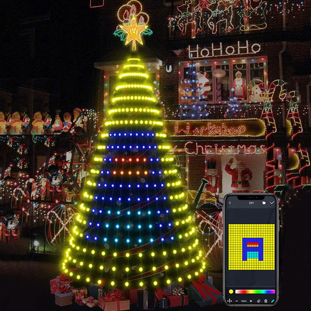 6.9FT 400 المصابيح أضواء شجرة عيد الميلاد عطلة سلسلة أضواء مع شكل نجمة ، شجرة عيد الميلاد LED الذكية للديكور الداخلي والخارجي