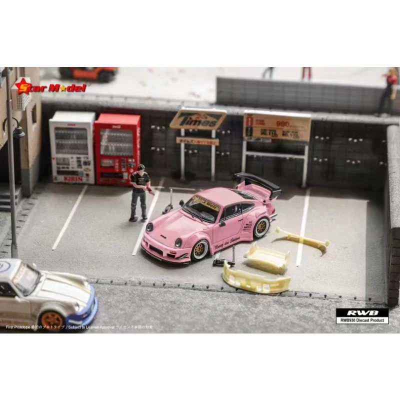 Star In Stock 1:64 RWB 930 GT Wing Socro Pink Chrome Sakura Diecast Diorama Car Model Collection Miniature Toys