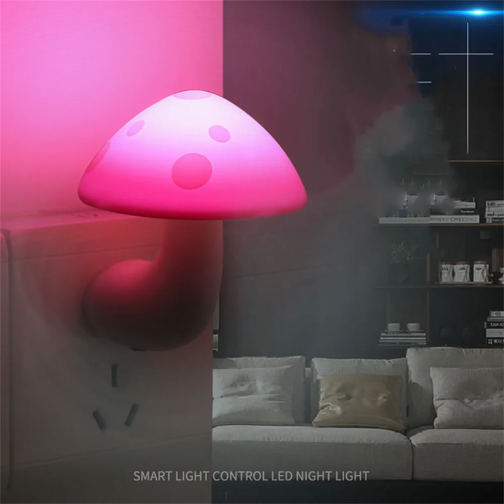 Mushroom LED Lights Control Sensor Lamp Decoration Home Neon Night Light Kawaii Room Bedroom Decor Wall Socket EU US Plug