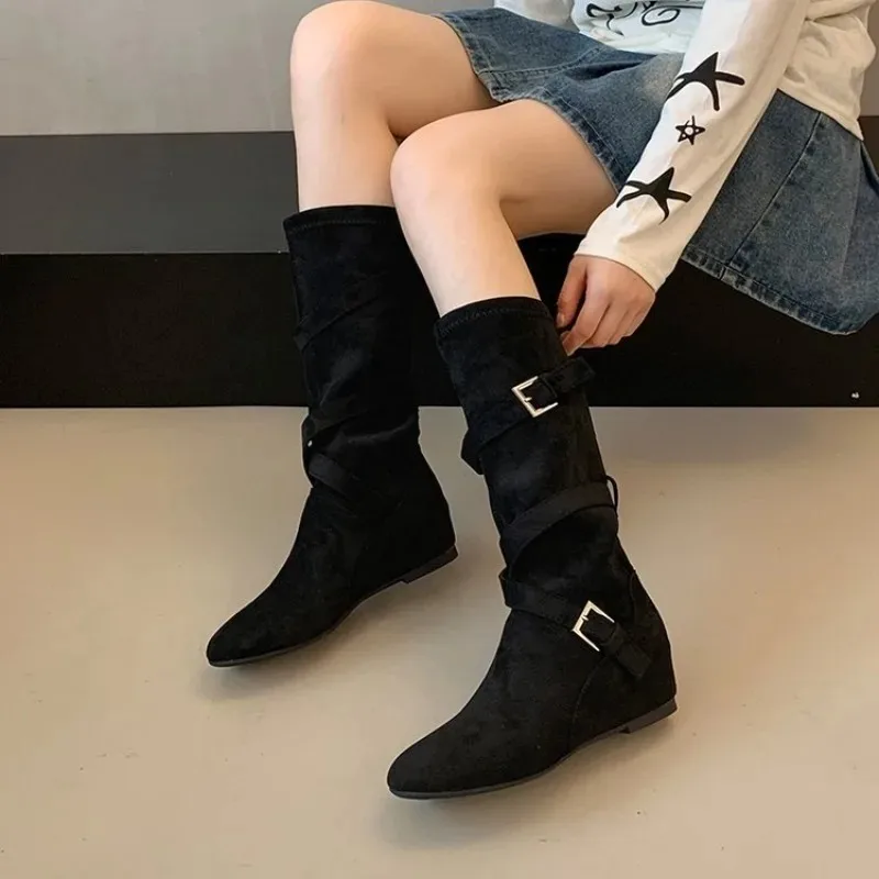 Retro Thick Bottom Long Boots Women's 2026 Autumn Summer New Western Cowboy High Tube Knight Boots Korean Style Velvet Surface
