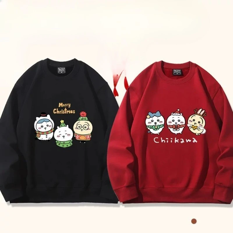 Anime Cartoon Kawaii Chiikawa Round Collar Sweatshirt Spring and Autumn Period Printing Comfortable Soft Keep Warm Loose-fitting
