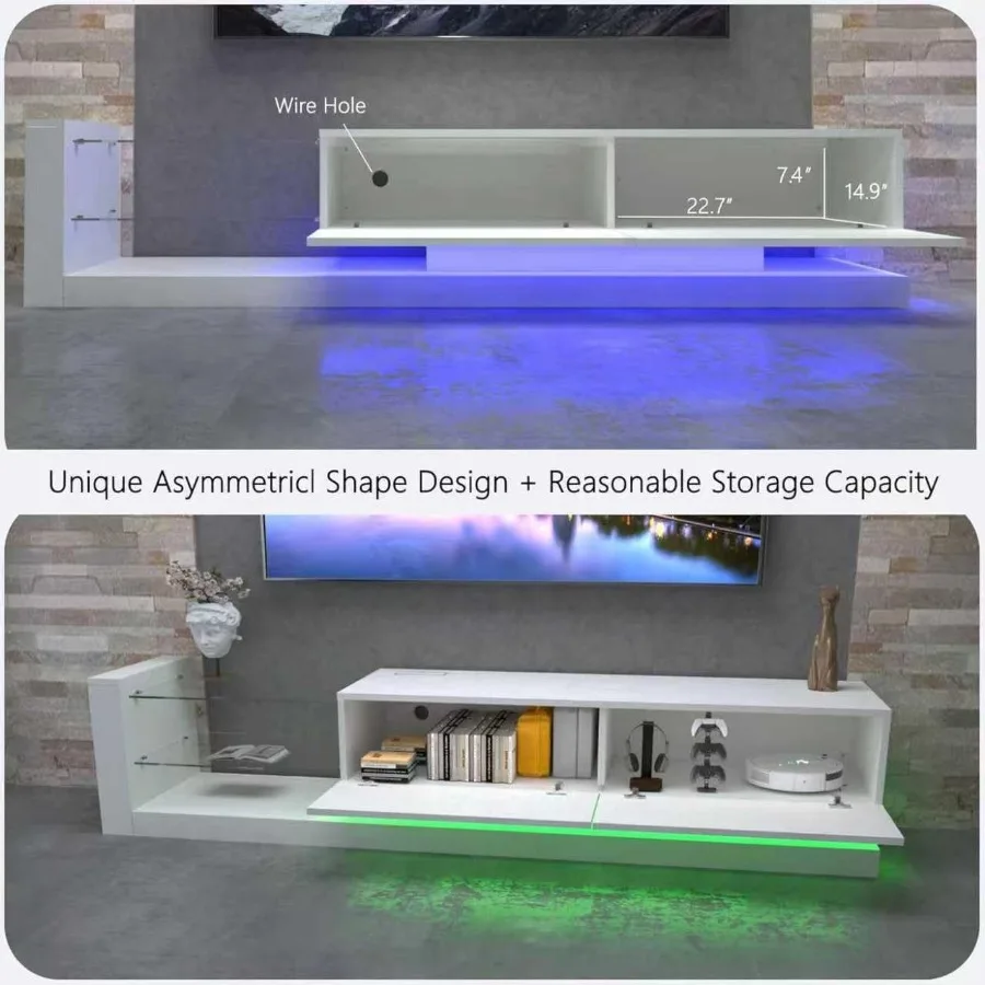 حامل تلفزيون LED لمركز الترفيه الحديث للتلفزيون مقاس 55 65 75 بوصة مع وحدة تحكم تلفزيون من الزجاج المقسى مع خزائن تخزين وسائط الألعاب #5