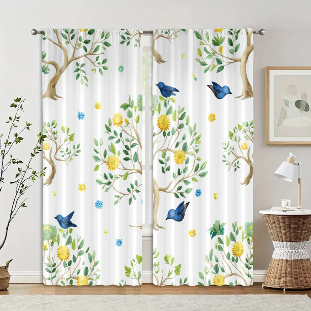 2pcs, Curtains Digital Printed Fresh Lemon Tree Fabric (without rod) Decorations Inside Use for Bedroom & Various Living Spaces