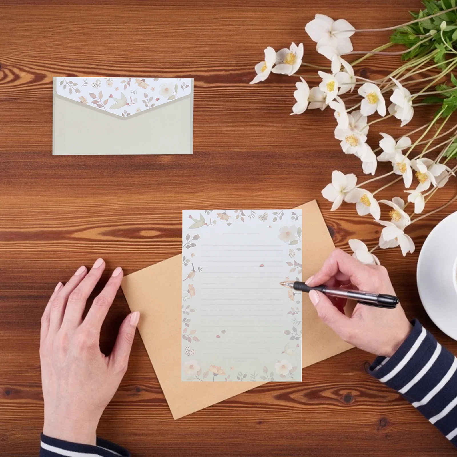 5 Sets/45pcs Floral Envelope and Letter Paper Stationery with Envelopes Window Chic Correspondence