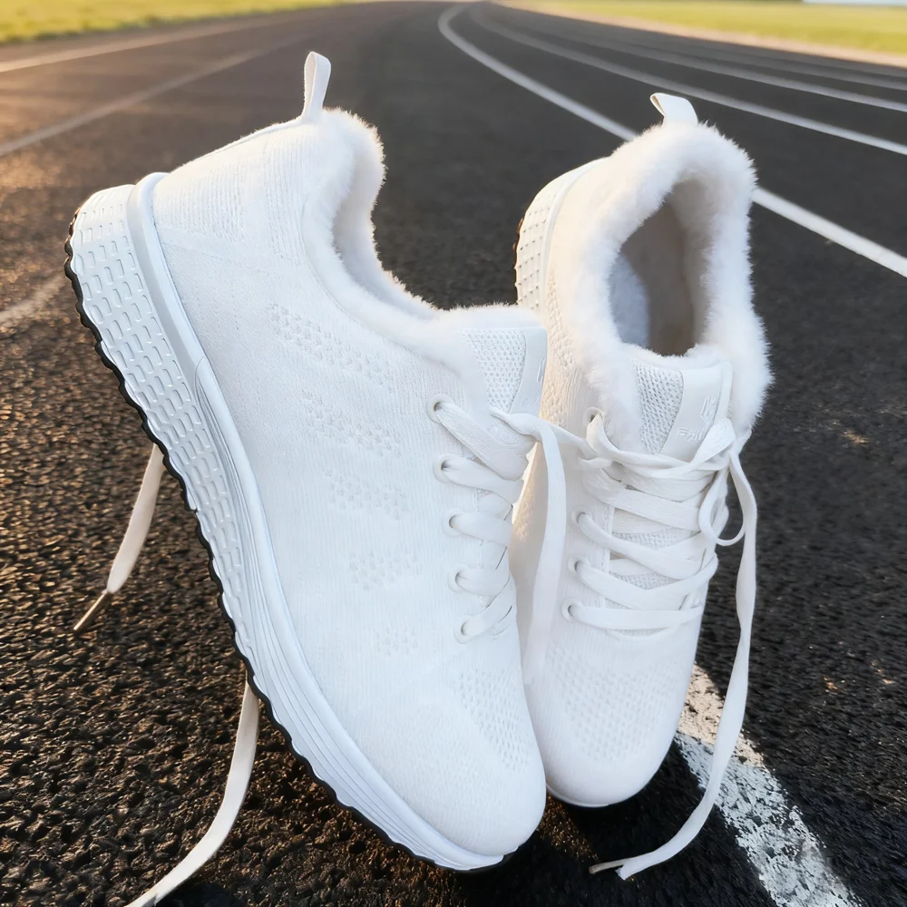 Zapatos planos para caminar de felpa de moda de invierno, zapatos deportivos, zapatos casuales para mujer