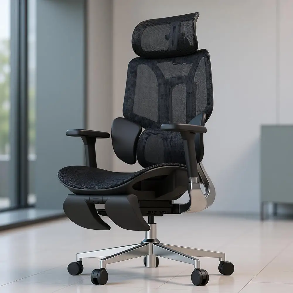 

Ergonomic Big and Tall Office Chair - 3-Zone Lumbar, 3D Armrests, Swivel, Black with Footrest