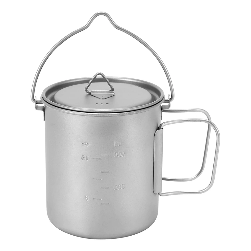 Outdoor Titanium Pot Cup Mug Pots Tableware Camping Cup Picnic Water Cup Mug Of Coffee Tea With Lid Pot 750Ml