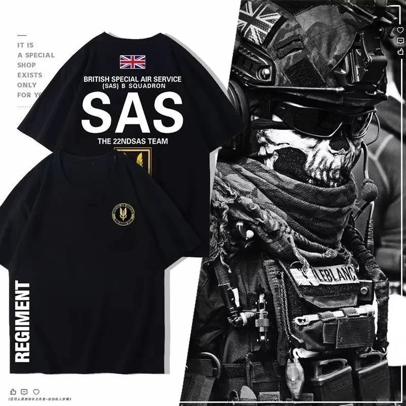

SAS British Special Air Service Tee Rainbow Six Tactical Cotton Military Short Sleeve T-Shirt Summer Men's Casual Comfort Top