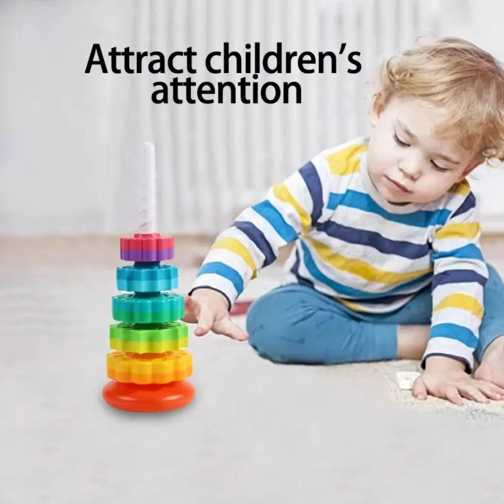 Montessori Rotating Rainbow Tower Perception Training Hand-eye Coordination Rotating Screw Bolt Toys Early Education Safety