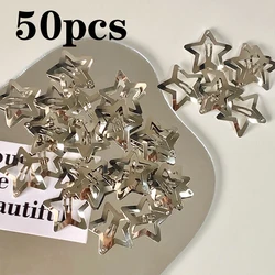 50Pcs Y2K Silver Star Hair Clips for Girls Filigree Star Metal Snap Clip Hairpins Barrettes Hair Jewelry Nickle Free Bobby Pin