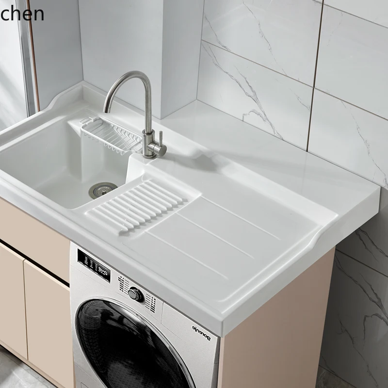 

HTT Honeycomb Aluminum Balcony Laundry Combo Integrated Basin Sink with Washboard Washing Machine Cabinet