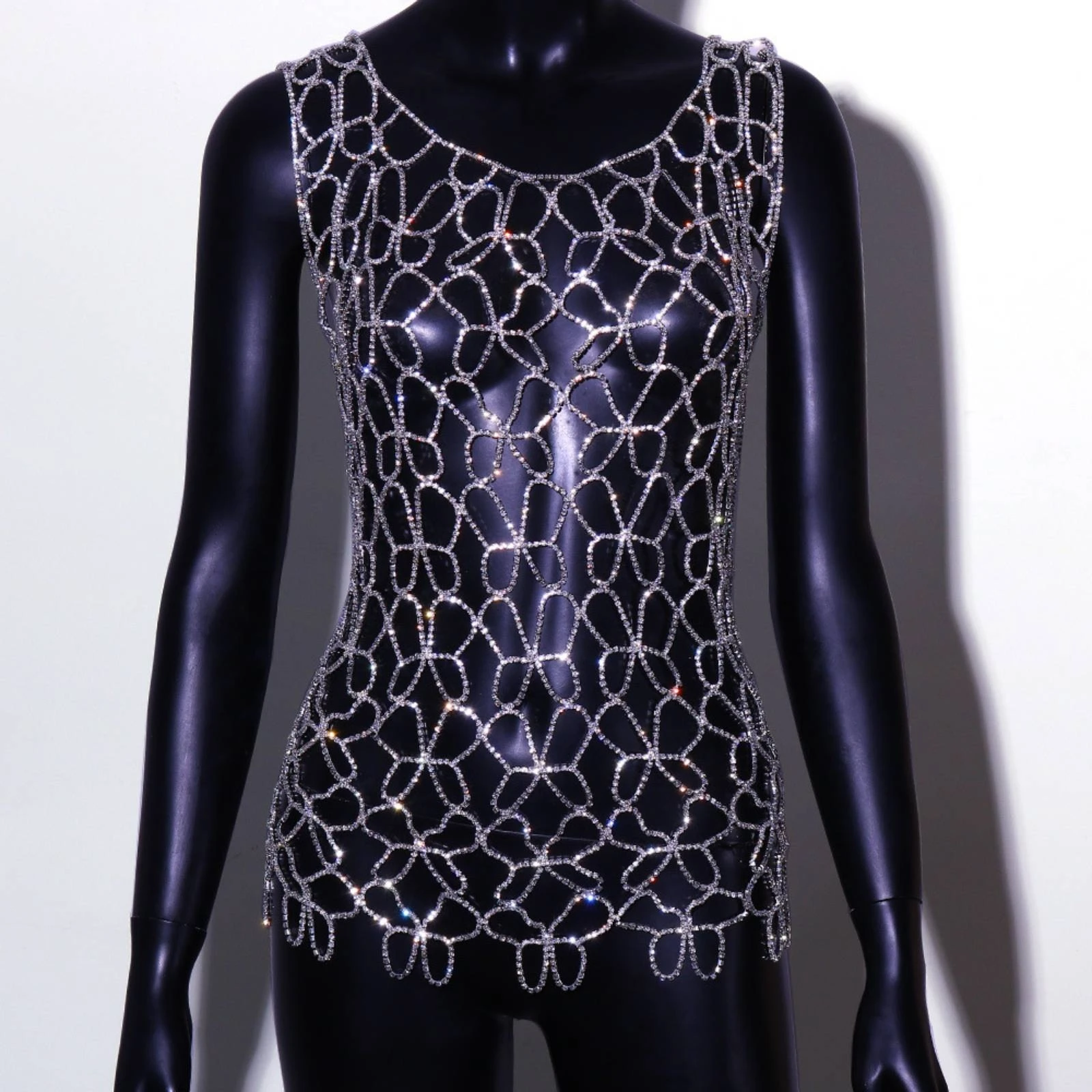 Body Chain with Floral Mesh Sparkling Rhinestone Body Chain Jewelry Bold Stylish for Women, Parties, Festivals