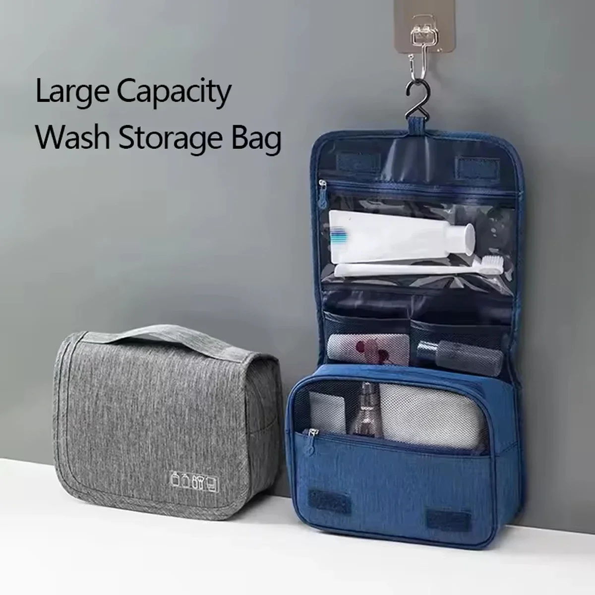 Travel Multi Functional Hanging Makeup Bag With Hanging Washable Bag Large Capacity Dry Wet Separation Handheld Storage Bag
