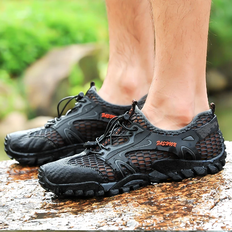 Breathable Waterproof Hiking Shoes Men Suede Mesh Outdoor Sneakers Rock Climbing Shoes Man Sport Quick-dry Trail Trekking Shoes