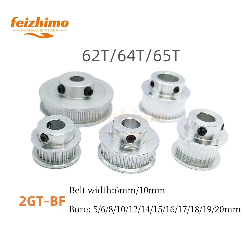 3D Printer Parts GT2 Timing Pulley ,2GT 62T/64T/65T Tooth Teeth Bore 5/6/8/10/12/14-20mm, Synchronous Wheels Width 6mm/10mm Belt