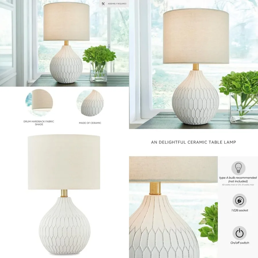 

Wardmont Contemporary Modern Table Lamp with Drum Hardback Fabric Shade, On-Off Switch, Ceramic, 17.75" High, Antique