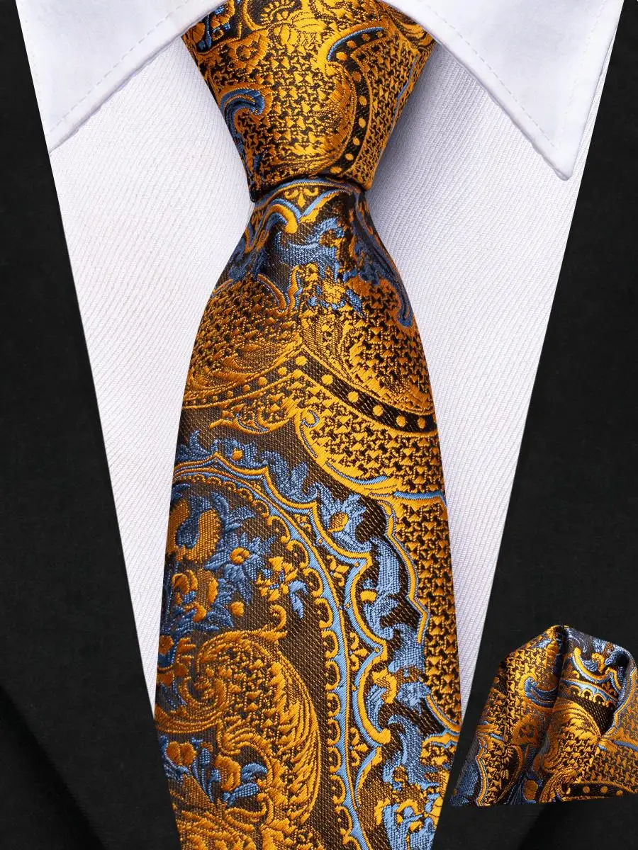 

Silk Tie For Children Gold Blue Floral Luxury Designer Handky Child Necktie 120CM Long 6CM Wide Fashion Party Dropship Hi-Tie