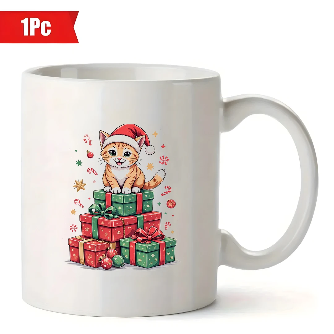Очаровательная рождественская шляпа с котом, кружка, 11 унций, креативная детская чашка, домашний офис, рождественский подарок, набор подставок для вечеринки