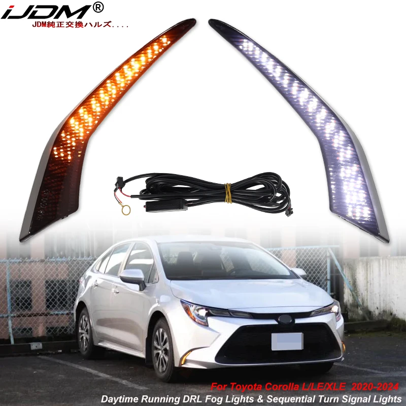 iJDM Daytime Running Lights Assy for Toyota Corolla L LE XLE Model White/Amber DRLs W/Sequential Flash Turn Signal Lights 19-24