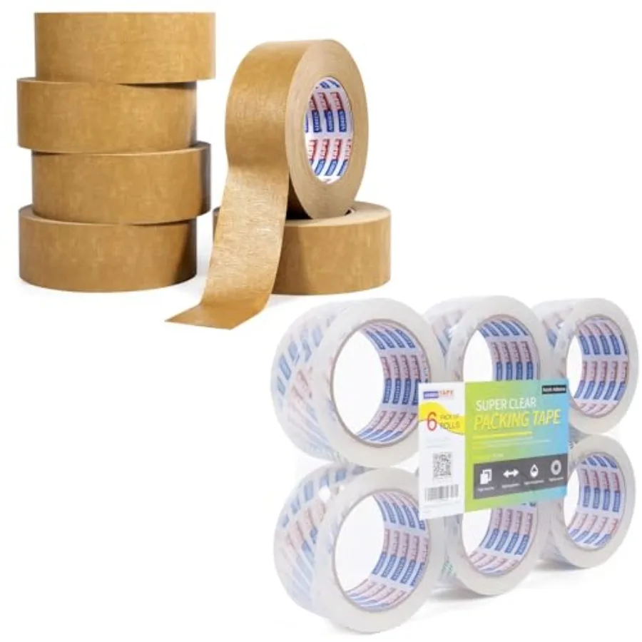 

ADHES Heavy Duty Brown Packing Tape 7.5mil 2 Inch x 55 Yards x 6 Rolls+Shipping Tape 55M Per Roll 1.88 Inch Width 2.7Mil