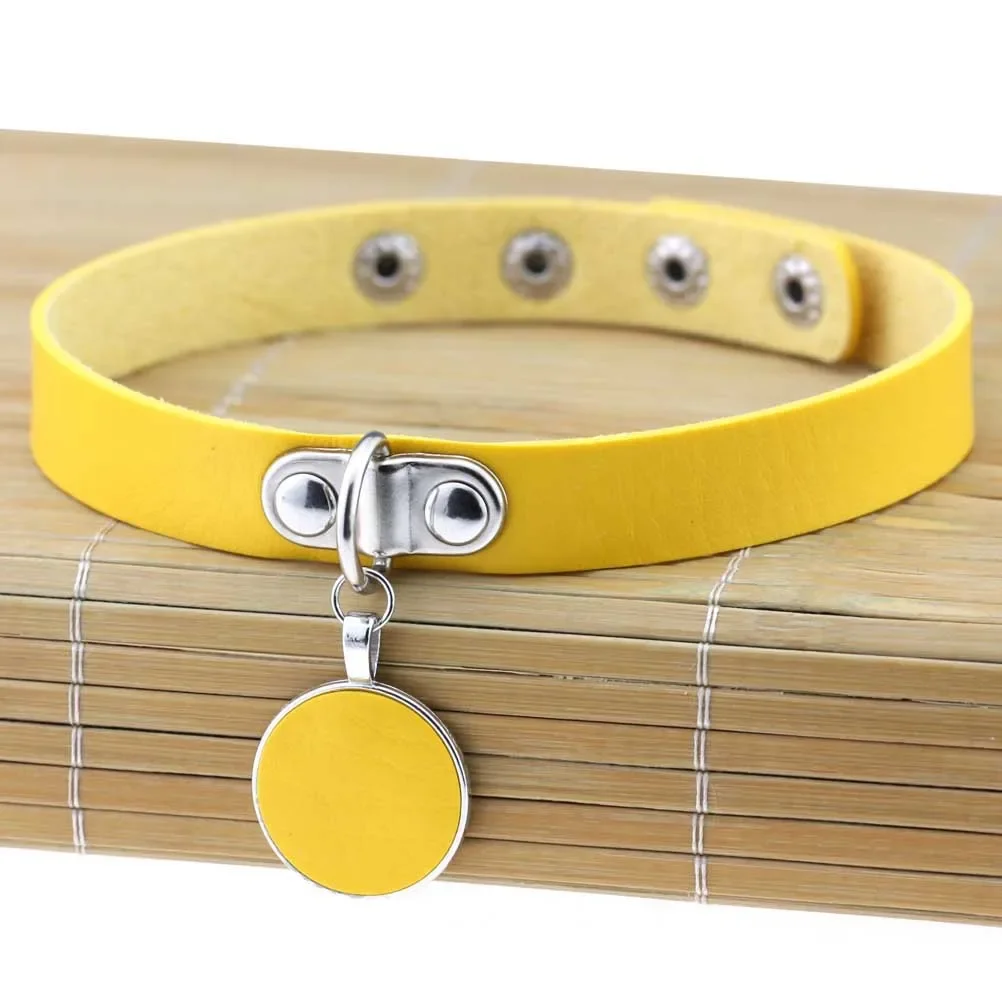 Punk Harajuku Gothic Rock and roll Circle Pendant necklace Stainless steel Leather Multicolored Simple Original design
