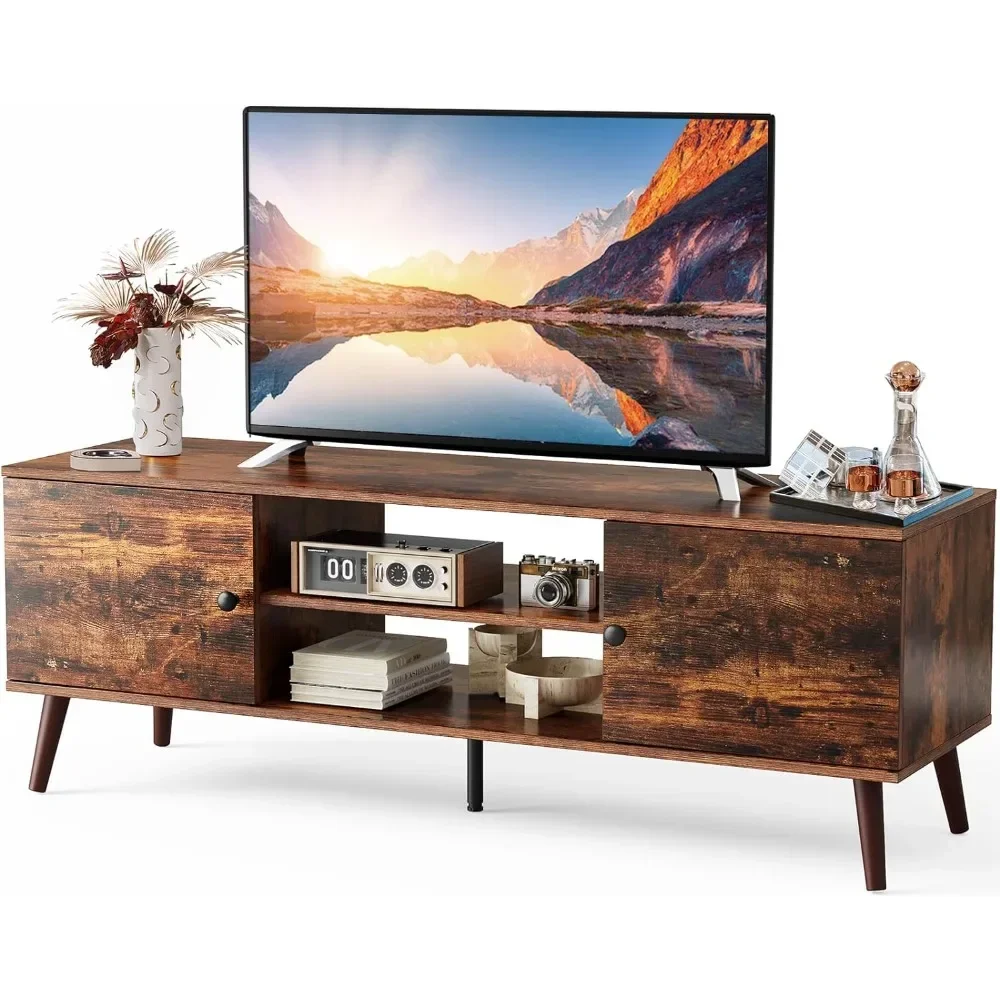 

TV Stand for 55 60 inch TV, Entertainment Center with Storage Cabinet, Mid Century Modern Media Console Table,Retro Brown