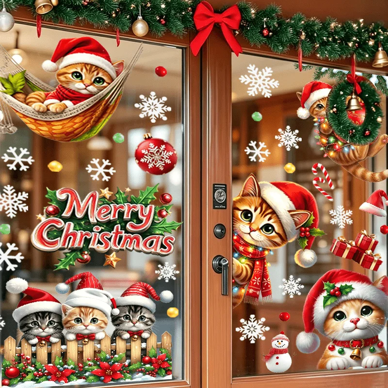3pcs Christmas Window Sticker,suitable for cabinet,glass doors,windows and wall decor,holiday decoration,freely DIY combinable