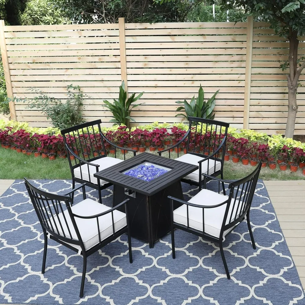 Patio Furniture Outdoor 5 Pieces Dining Set for 4, Patio Conversation Set with Seat Cushions and Umbrella Hole for Porch