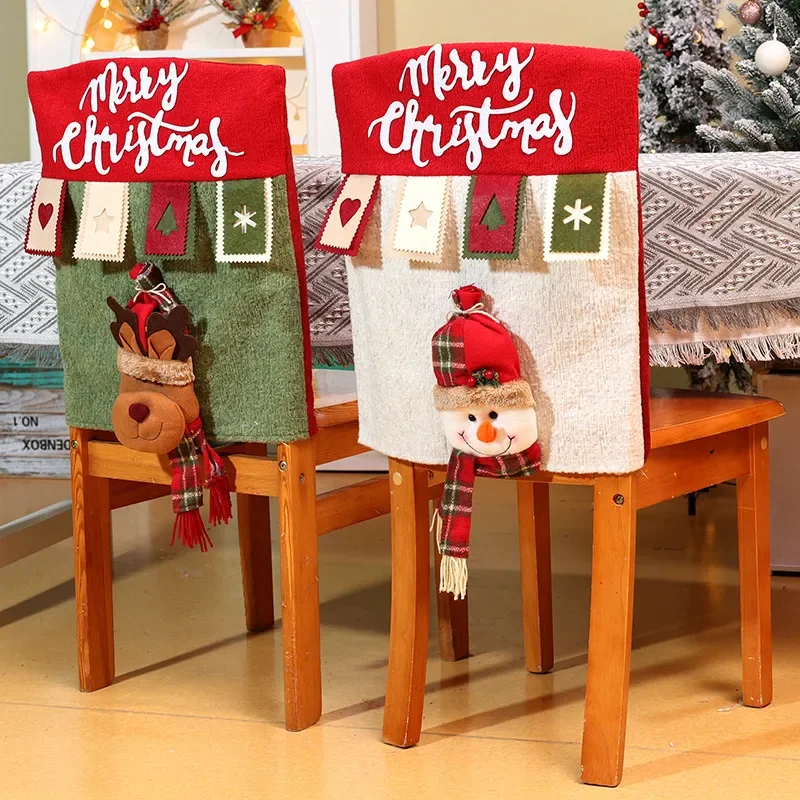 for Christmas Chair Cover Decorations Santa Claus Snowman Elk Chair Back Cover Holiday Daily Necessities
