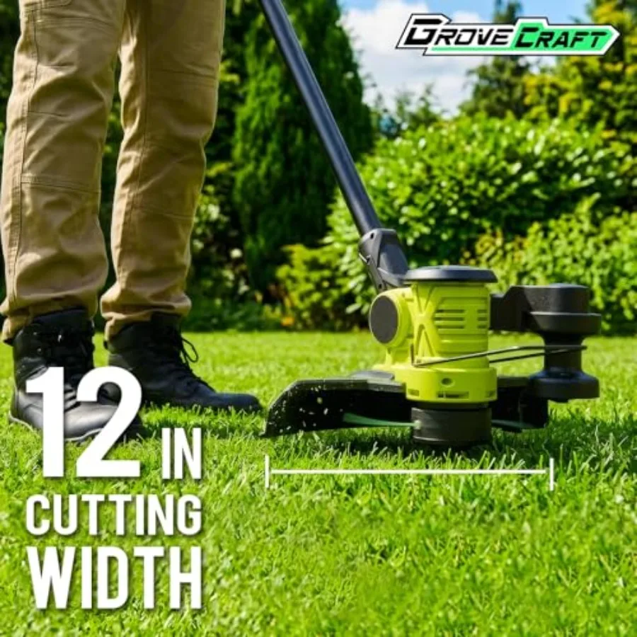 20V 12'' Cordless String Trimmer, Grass TrimmerEdger with 8 Replacement Spools, Battery Powered Weed Trimmer with Auto Line Fee