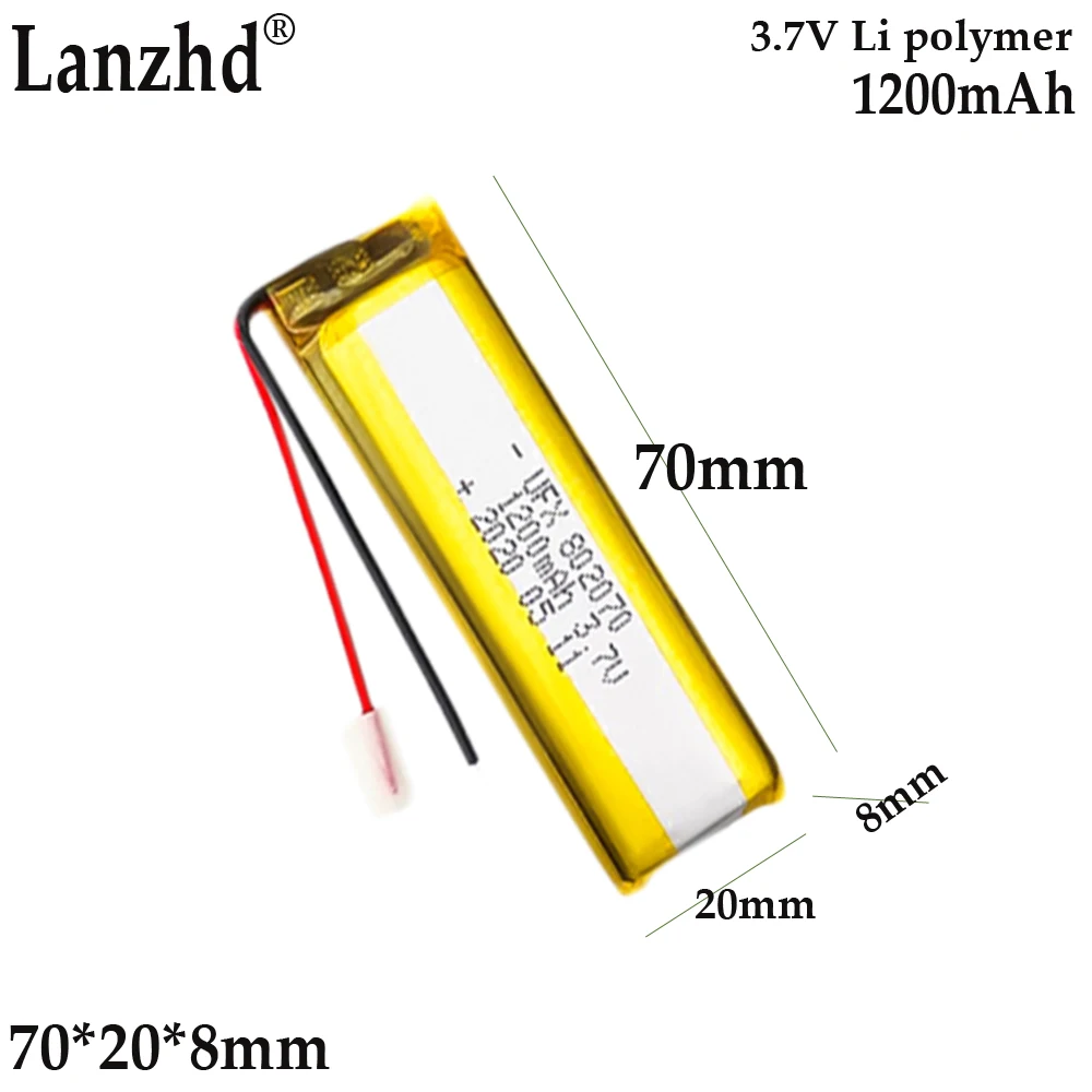 3.7V Battery for Beauty Instrument Foot Grinding Device Intelligent Lock Bluetooth Speaker Positioning Instrument 802070 1200mAh