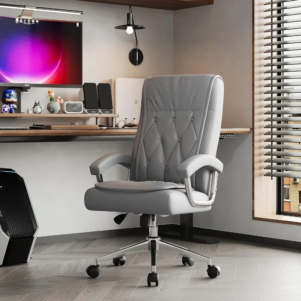 Leather Executive Office Chair with Arms and Wheels, High Back Ergonomic Computer Chair Adjustable Height Swivel Office Chair