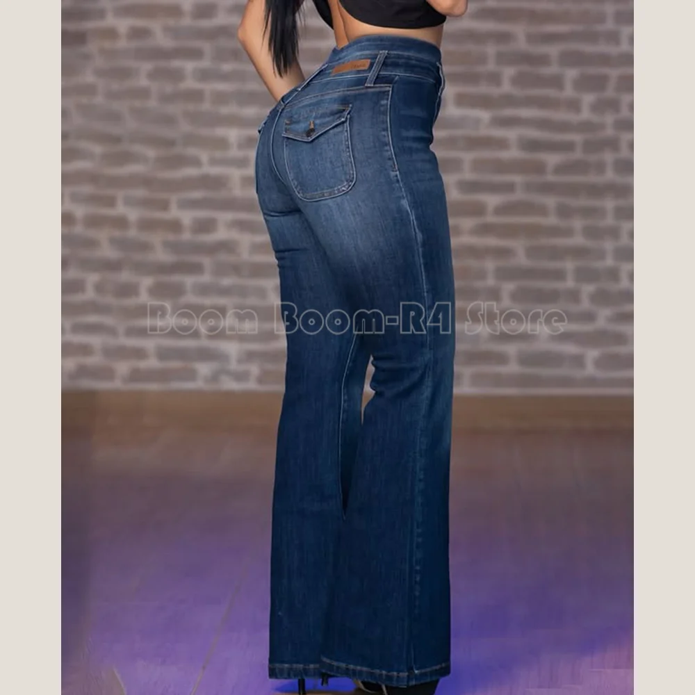 Y2K Fahion Design Women Vintage Flare Jeans Female Bell Bottom Pants Lady Streetwear Blue Denim Trousers