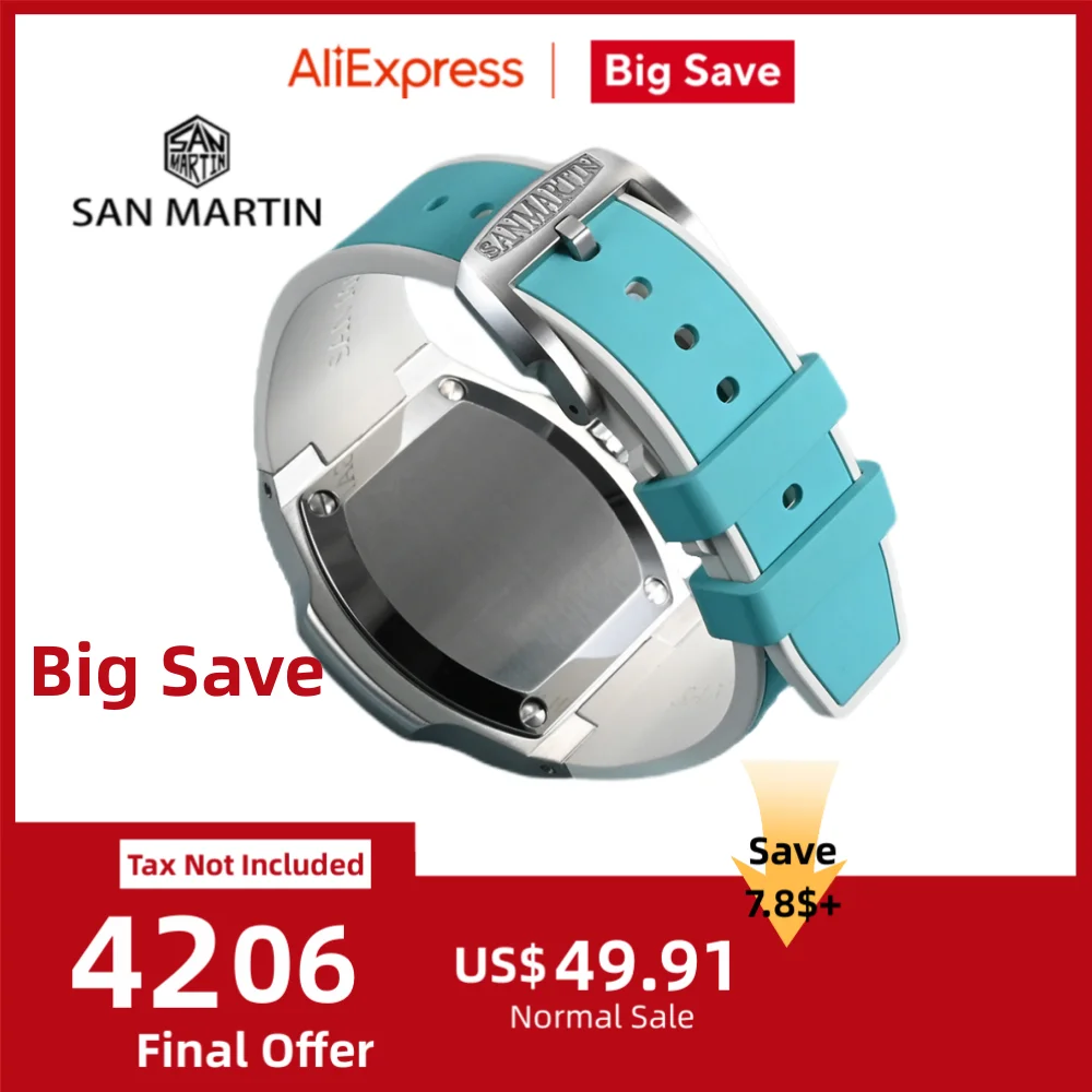 

Резиновый ремешок San Martin 24 мм FKM, ремешок для часов из футорэластомера 316L, нержавеющая сталь, пряжка с язычком, прочный ремешок, Reloj SF0009