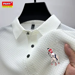 Men's Short Sleeve Polo Shirt, Ice Silk, Jacquard, Casual, Business Fashion, Stand Collar, Summer, New Style