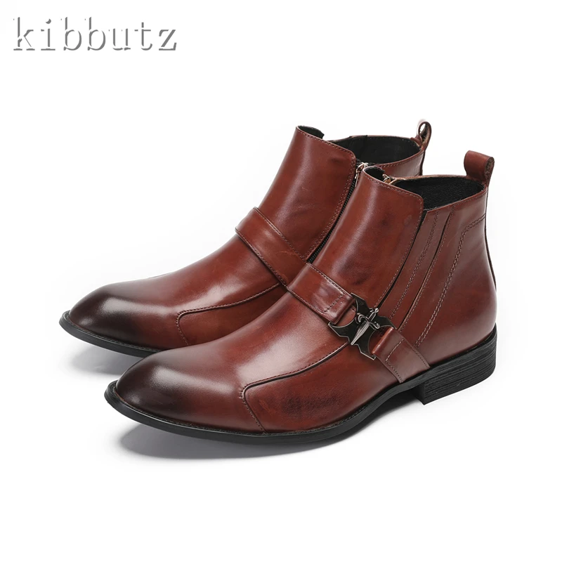 Bottes pointues en cuir véritable pour hommes, design de luxe, bottes de rinçage à glissière latérale, mode masculine, qualité soudan, chaussures d'affaires