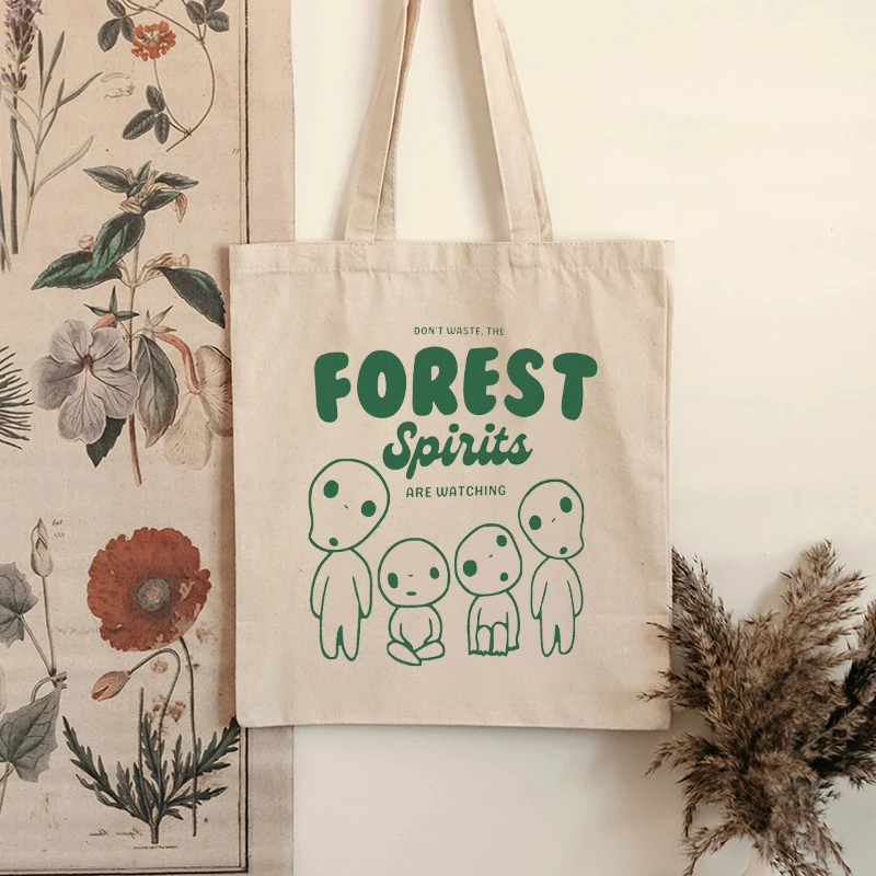 Kawaii Forest Spirits Tote Bag Daily Commute Canvas Shoulder Bags Gift for Pretty Girl Large Capacity Travel Shopping Organizer