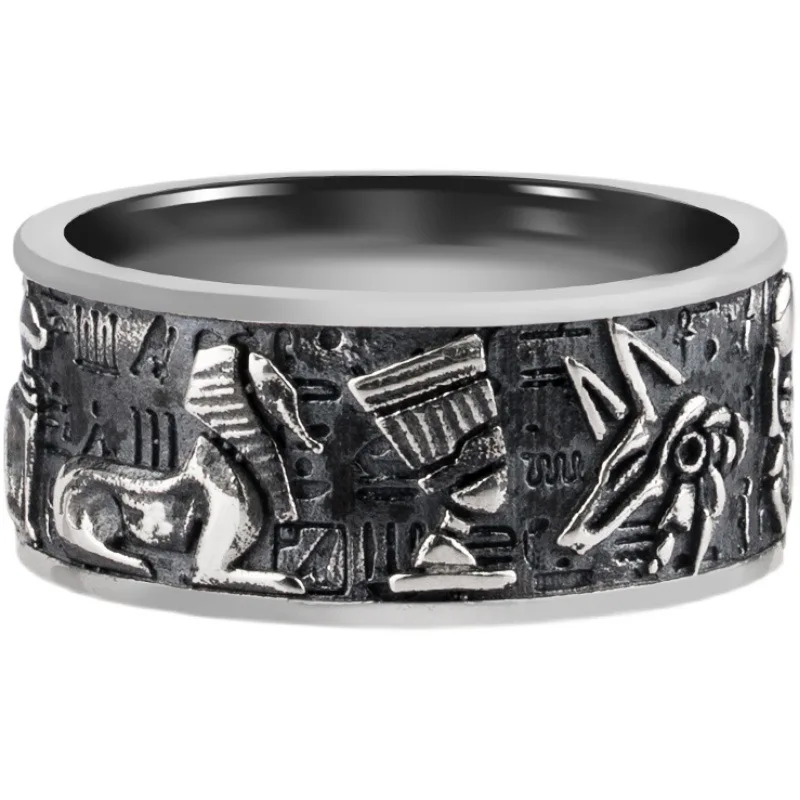 Ancient Egyptian Gods Totem Ring Anubis Pharaoh Adjustable Open Ring for Men Personality Vintage Style Jewelry Gift