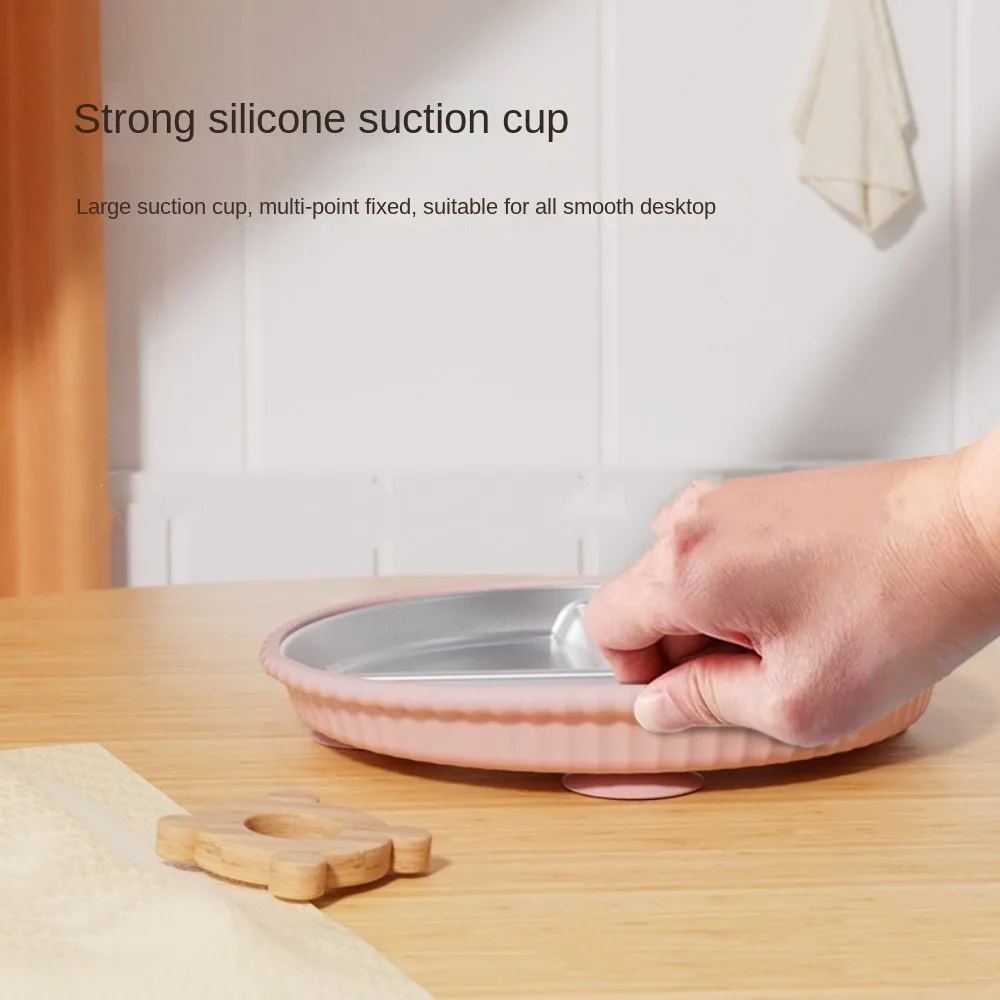 Piring Anak Stainless Steel Berkualitas Tinggi Anti Selip dengan Sekat dan Alas Hisap Silikon yang Dapat Dilepas, Mangkuk Balita