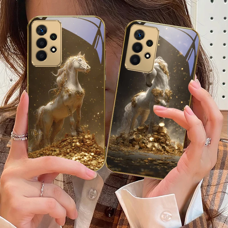 Jinshan and Baima For Samsung A 01 52S A04 A05S A10 A12 13 22 23 24 36 42 M02 Note 10 20Ultra 8 9 Golden glass phone case