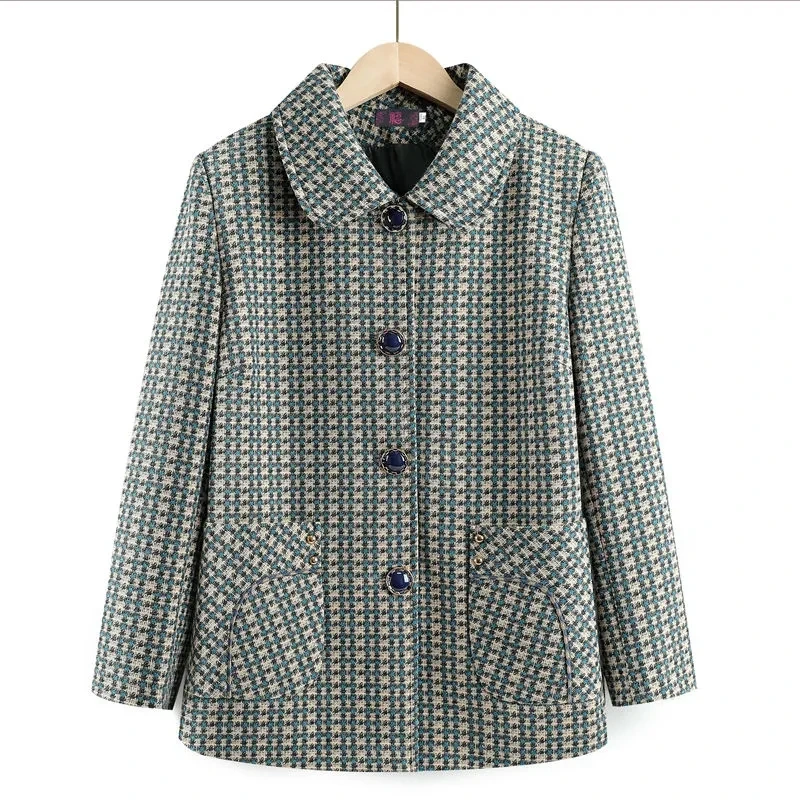 Elderly People Clothes Spring Autumn Large Size Casual Outwear Middle Aged Mother Lined Jacket Grandma Elegant Plaid Coat 5XL