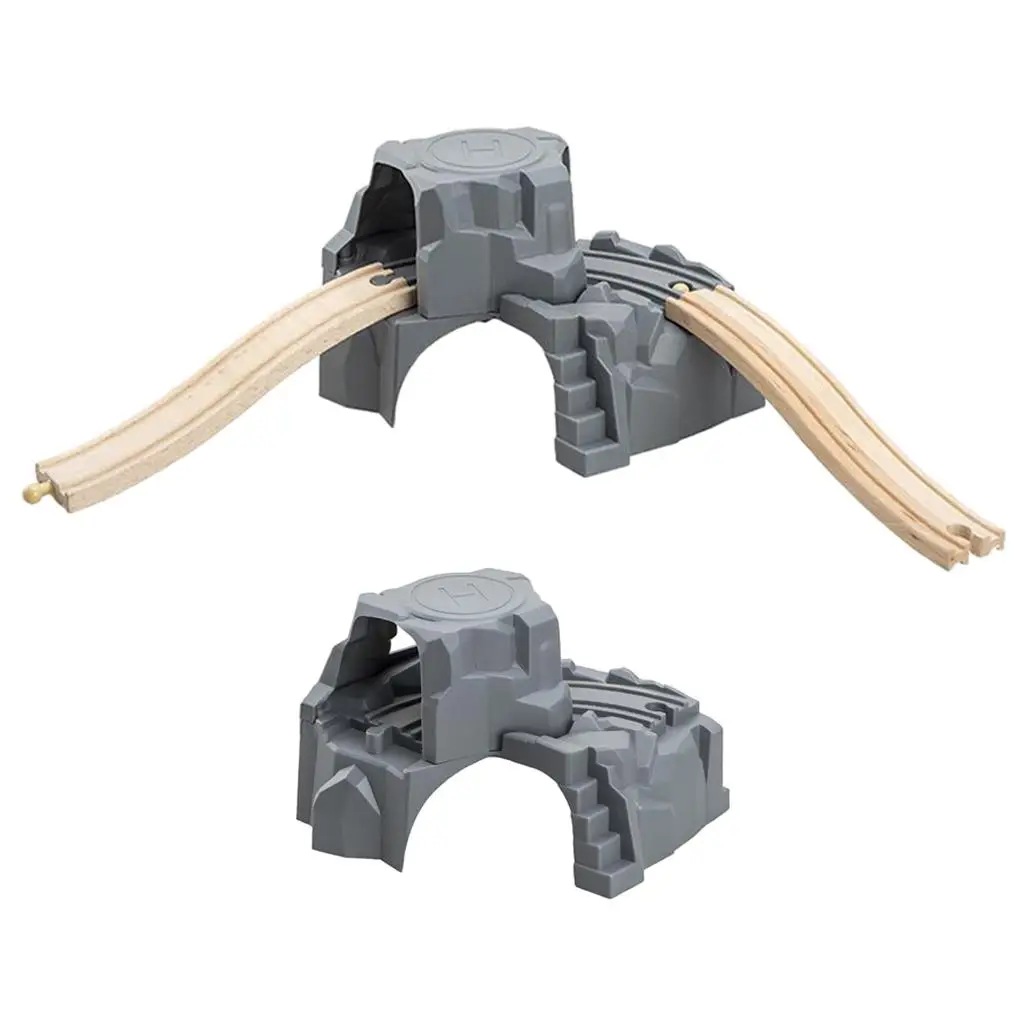 

Реалистичный пластиковый поезд с искусственными горами, двойным туннелем, мостом и железнодорожными путями, игрушечный набор для детей