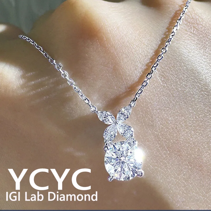 

14k Gold White Necklace Round Cut IGI Lab Grown Diamond Dainty Necklace Pendant ﻿pendant for Women Wedding Bride