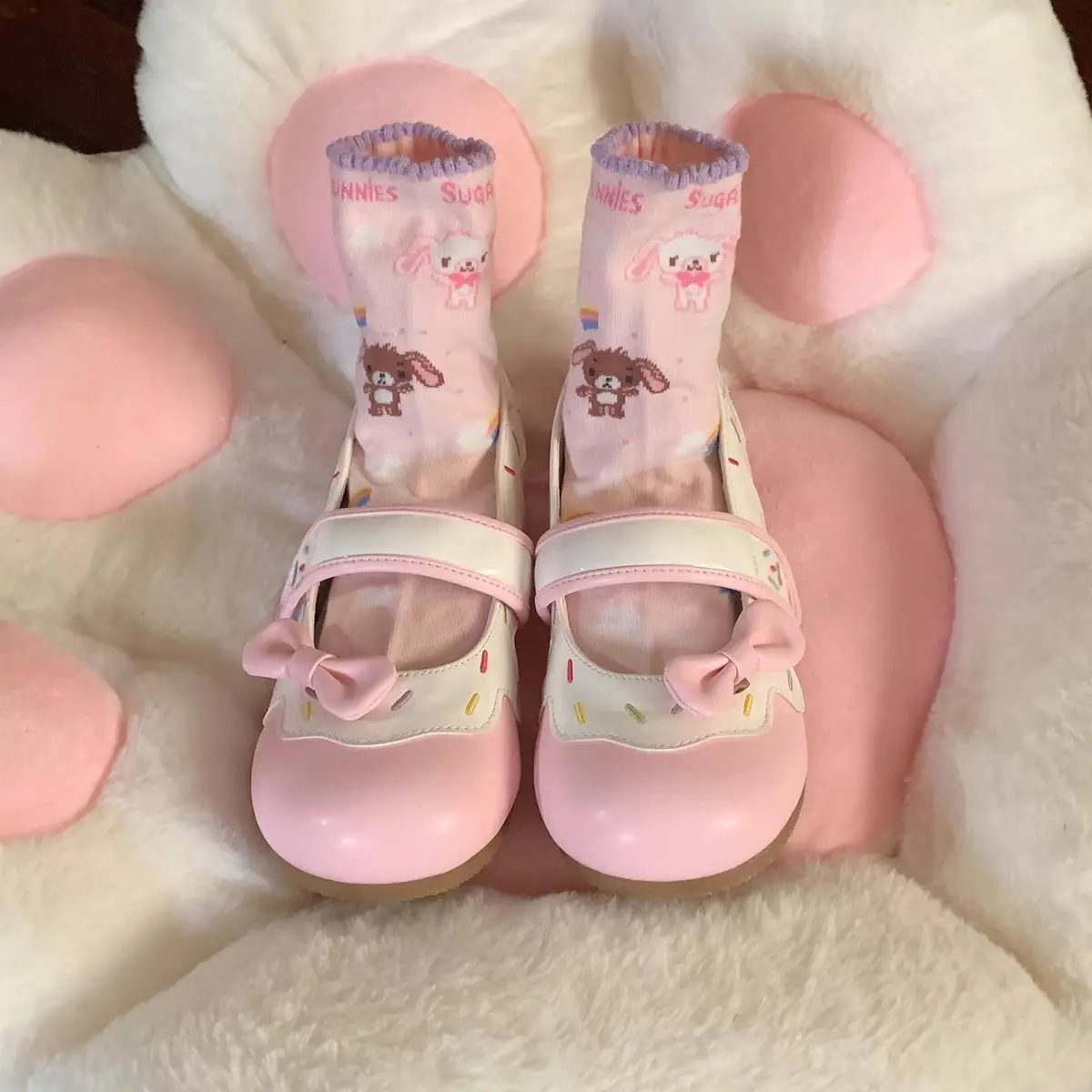 

Оригинальный японский дизайн, туфли Мэри Джейн, кавайные круглые туфли Лолиты с розовым бантом, милые и модные уличные универсальные женские туфли на плоской подошве