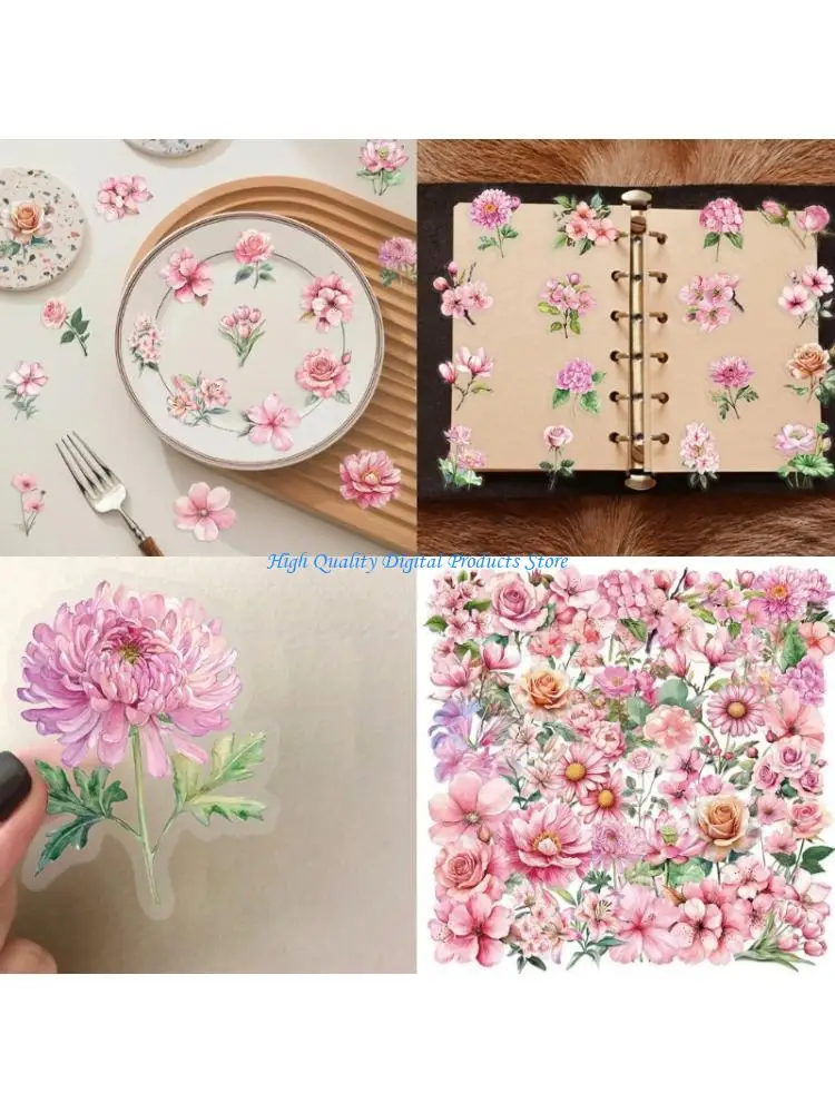 

U2JE 50 Sheets Adhesive Sticker Flower Decal Laptop Sticker Asthetic Decal Scrapbooking Sticker Waterproof Guitar Decal