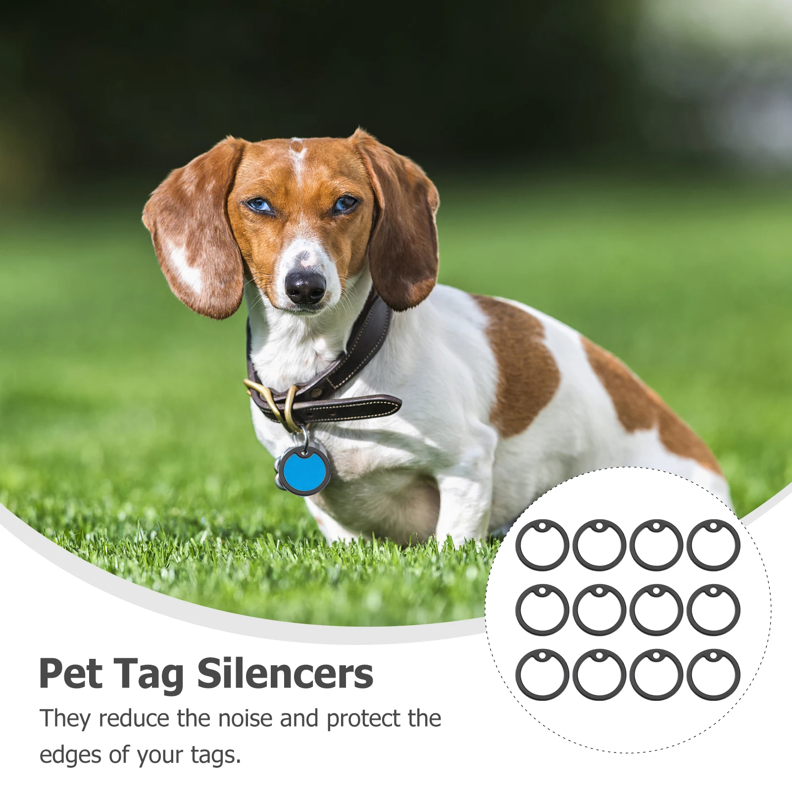 

12pcs Dog Tag Silencers Identity Card Sound Silence Circle US Pet Tags Rubber Noise Reduction Edges Protection