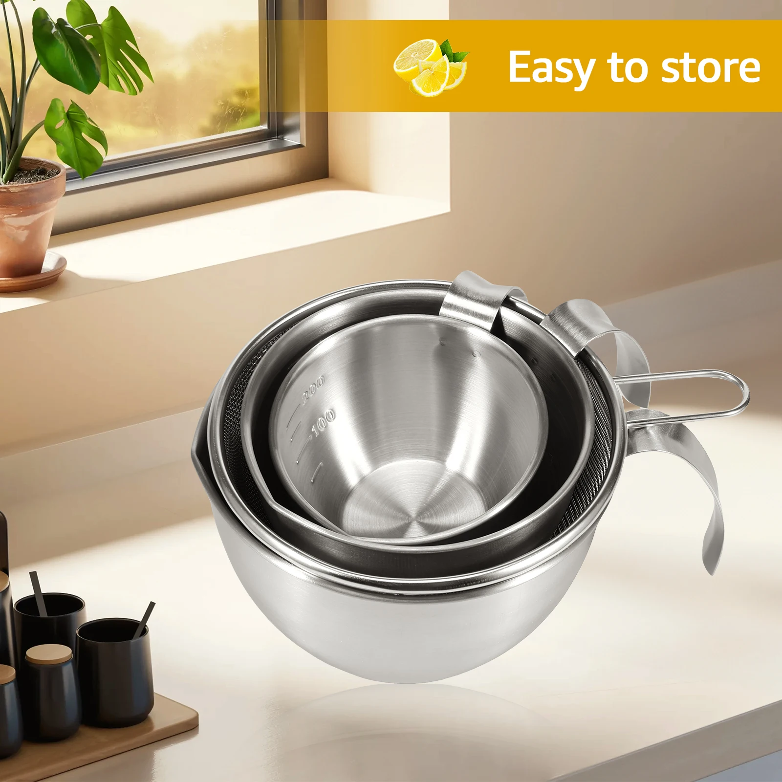 3/5Pcs Stainless Steel Mixing Bowls Portable Kitchen Cooking Nesting Bowl with Mesh Strainer Large Capacity Kitchen Gadgets