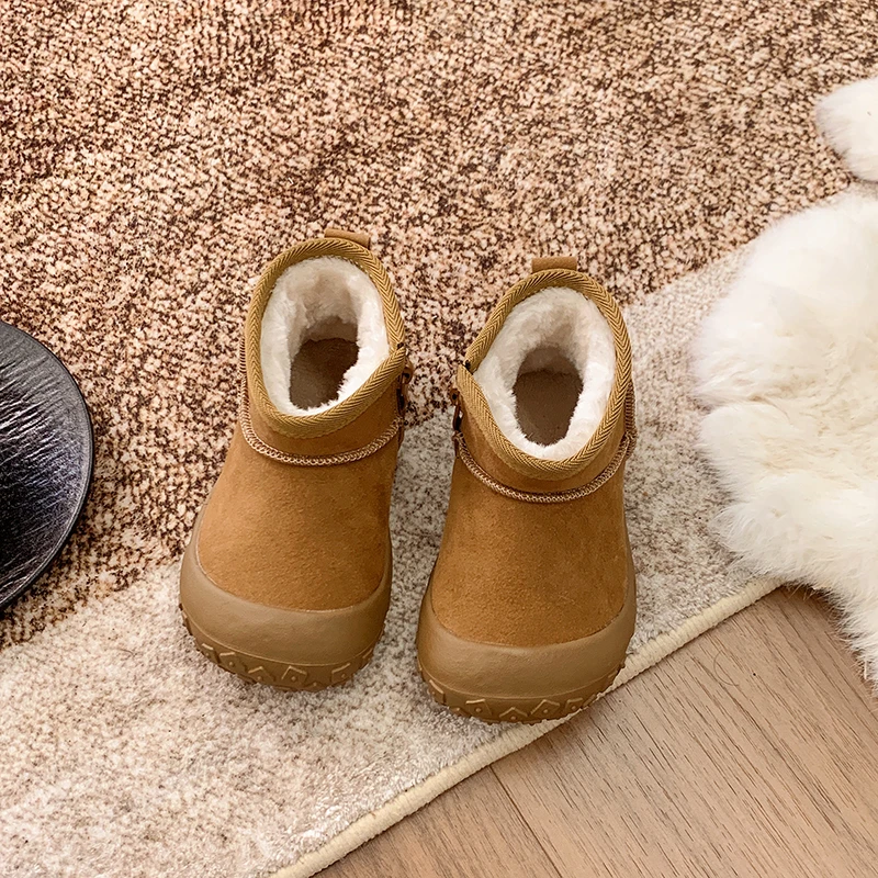 الأطفال طفل مبطن الثلوج الأحذية 1-6 سنة البني الدافئة الفتيان الفتيات أحذية قطنية كبيرة الجمل لينة عدم الانزلاق الاطفال أحذية بوت قصيرة
